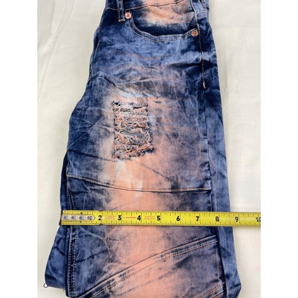 Mystiq Women's Blue/Orange Stretch Skinny Ripped Jeans Size 7 x 30" SKU 5125 - Picture 6 of 7